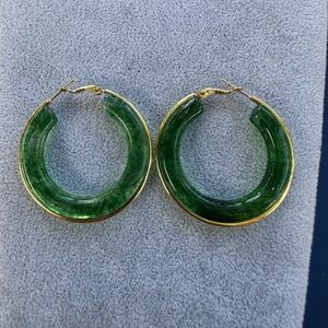 New Stainless Steel Elegant Green Hoop Earrings 4cm long